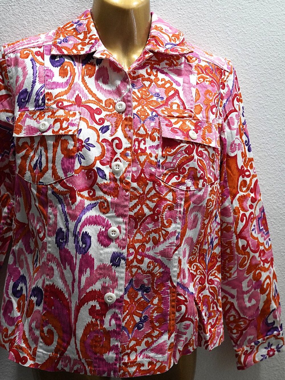 Coldwater Creek white Orange Ikat Jacket size XS